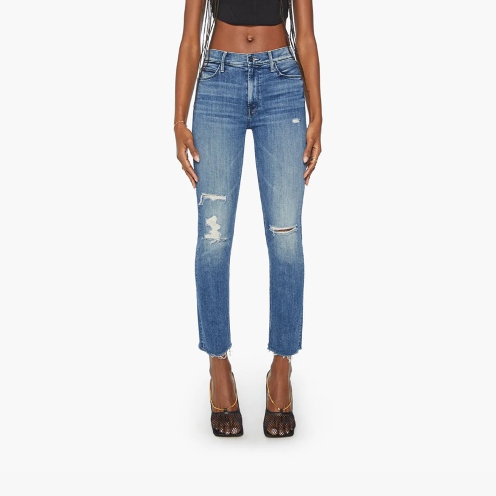 Mother Mid Rise Distressed Skinny Jean